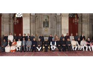 The Governor of Arunachal Pradesh Lt. Gen (Retd) Nirbhay Sharma with the President of India, the Vice President, the Prime Minister and other dignitaries, during the Governors' Conference, at Rashtrapati Bhavan, in New Delhi on February 13, 2014